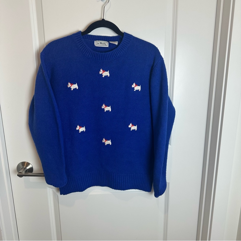Le Moda vintage Scottish dog knit sweater white dog